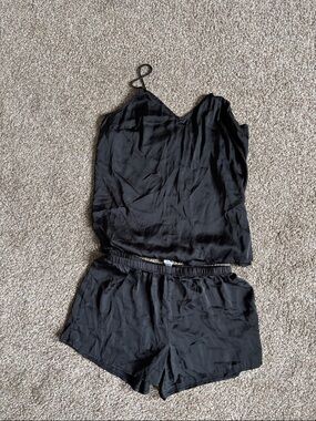 Black Satin Cami and Shorts Pajama Set